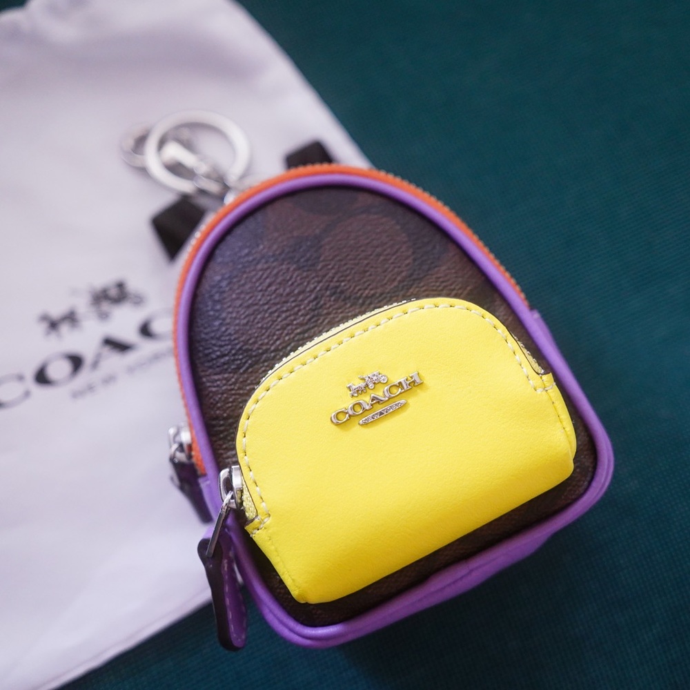 Coach Mini Backpack Keychain - Yellow and Purple